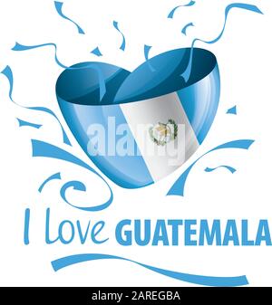 Bandiera nazionale del Guatemala a forma di cuore e l'iscrizione mi piace il Guatemala. Illustrazione del vettore Illustrazione Vettoriale