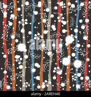 Modello senza cuciture con bacche e rami di abete rosso. Illustrazione Vettoriale. Buon Natale, Collezione Inverno Illustrazione Vettoriale