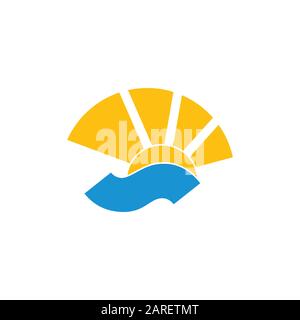 vettore logo geometrico onde blu chiaro sole Illustrazione Vettoriale