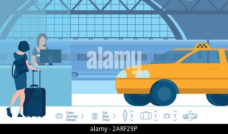 trasferimento stazione ferroviaria taxi online Illustrazione Vettoriale
