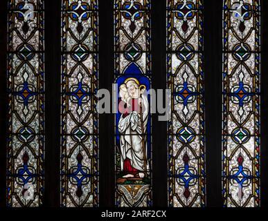 La finestra est, St. Andrew`s Church, Broughton, Northamptonshire, Inghilterra, Regno Unito Foto Stock