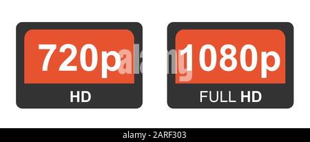 full hd 1080p e hd 720p. Segnali tecnologici moderni. Display del monitor con simbolo di illustrazione del vettore Illustrazione Vettoriale