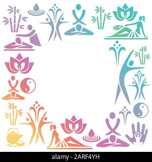 Spa massaggio decorativa cornice colorata. Vettore disponibile Illustrazione Vettoriale