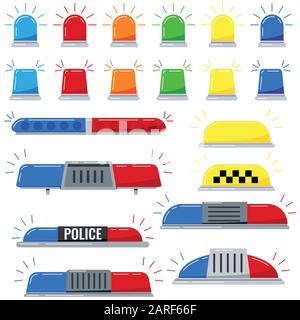 Set di icone vettore sirena di lampeggiatori isolati su sfondo bianco. Illustrazione Vettoriale