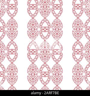 Red Hearts Diamond Seamless Chain Vector Pattern On White Illustrazione Vettoriale