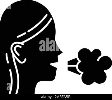 Icona glifo tosse ragazza. Freddo comune. Sintomo influenzale. Malattia di Grippe. Malattia respiratoria. Allergia. Assistenza Sanitaria. Starnuti. Tubercolosi. Simbolo di silhouette. Ne Illustrazione Vettoriale