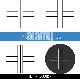 Icona a croce. Strisce parallele diritte di inchiostro. Tratti neri incrociati. Figura croceforme geometrica. Forma astratta. Forma isometrica. Design piatto, lineare e. Illustrazione Vettoriale