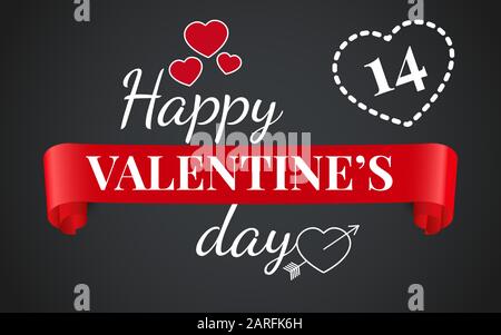 Romantico Valentines modello di giorno di banner orizzontale per con cuori rossi e bianchi. Illustrazione del vettore Illustrazione Vettoriale