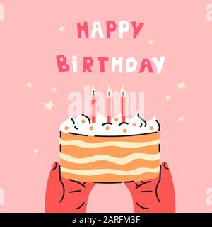 Compleanno festa cake.Happy compleanno lettere. Illustrazione Vettoriale