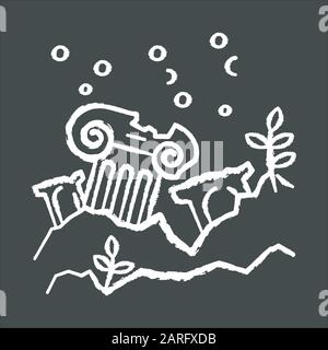 Icona della città perduta. Antiche rovine in oceano. Colonne sott'acqua. Montante danneggiato sul fondo marino. Tempio rotto. Scoperta archeologica. Perdita di città expl Illustrazione Vettoriale