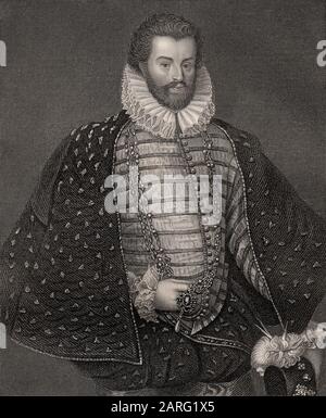 Sir Christopher Hatton, 1540-1591, un politico inglese, Lord Cancelliere di Inghilterra Foto Stock