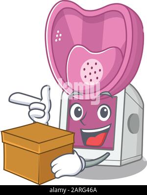 Carino inalatore di vapore personaggio cartone avendo una scatola Illustrazione Vettoriale