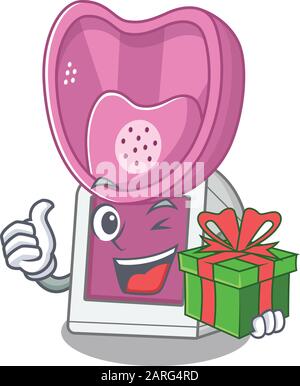Personaggio dell'inalatore di vapore smiley con confezione regalo Illustrazione Vettoriale