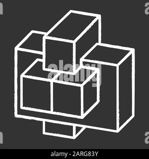 Icona del gesso del puzzle di costruzione. Pezzi collegati. Prova ed errore, mettere insieme gioco. Esercizio mentale. Test di ingegnosità. Teaser cerebrale. Ricerca della soluzione. Illustrazione Vettoriale