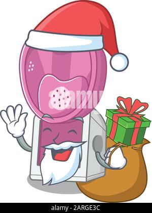 Il disegno del personaggio del contenitore dell'inalatore di vapore di Santa ha scatola di regalo Illustrazione Vettoriale