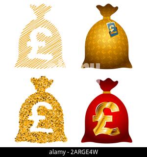 Variazioni sul tema idee valuta sacco; set di Pound; EPS8; In una forma di realizzazione della linea semplice può cambiare il colpo Illustrazione Vettoriale