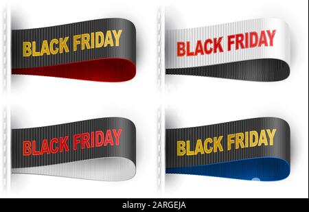 Etichette di abbigliamento con frase di marketing Black Friday per indumenti promozione di vendita e servizio commerciale; Vector Set Eps10 Illustrazione Vettoriale