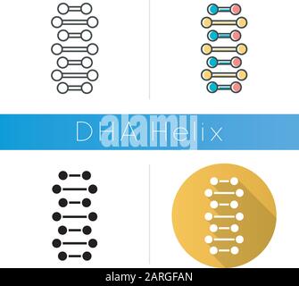 Icona catene a spirale DNA. Punti collegati, linee. Elica di acido nucleico deossiribonucleico. Cromosoma. Biologia molecolare. Codice genetico. Design piatto, lineare Illustrazione Vettoriale