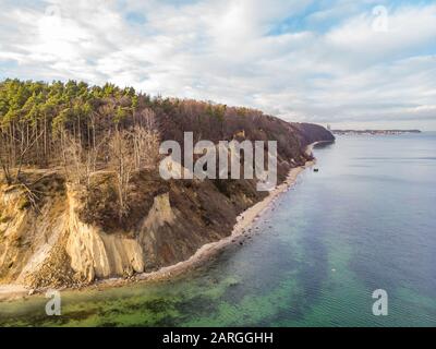 Orlowo Cliff A Gdynia, Polonia, Costa Del Mar Baltico. Vista Aerea. Foto Stock