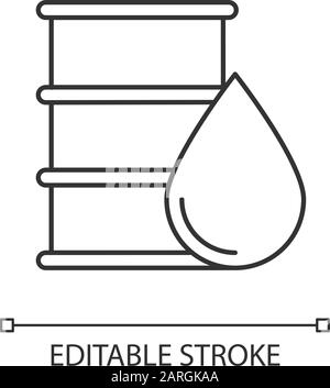 Icona della canna metallica lineare dell'olio. Chimica organica. Contenitore in acciaio benzina. Industria del carburante. Produzione di olio. Illustrazione a linee sottili. Simbolo del contorno. Illustrazione Vettoriale