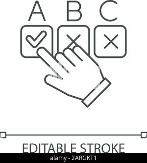 Scelta dell'icona lineare dell'opzione. Casella di controllo prelievo manuale. Selezione della risposta. Sondaggio online. Fare clic sul pulsante. Votazione. Illustrazione a linee sottili. Simbolo del contorno. Vec Illustrazione Vettoriale