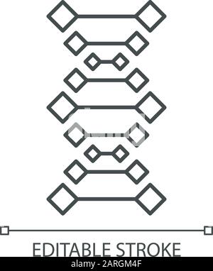 Icona lineare catene DNA. Elica di acido nucleico deossiribonucleico. Biologia molecolare. Codice genetico. Genetica. Illustrazione a linee sottili. Simbolo del contorno. Vecto Illustrazione Vettoriale