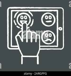 Icona del gesso del sondaggio online. Condividi il feedback. Scegliere l'opzione positiva e negativa. Emoticon per il prelievo a mano sul tablet. Sondaggio anonimo. Soddisfazione del cliente Illustrazione Vettoriale