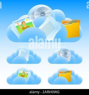 Set di icone sul tema tecnologia cloud; Eps8 Illustrazione Vettoriale