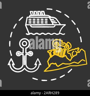 Museo marittimo gesso concetto icona. Mostra barche e navi. Ancoraggio per l'oceano, visualizzazione delle imbarcazioni da mare. Civiltà perduta. Esposizione nautica idea. Vettore Illustrazione Vettoriale