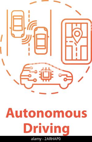 Icona del concetto di guida autonomo. Auto intelligente. Veicoli senza equipaggio idea sottile linea illustrazione. Automobile senza conducente. Intelligenza Artificiale. Isola vettoriale Illustrazione Vettoriale