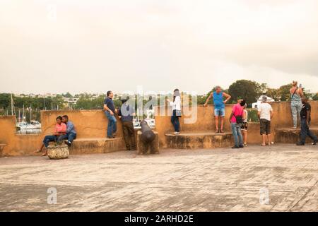 Vista sul fiume da Fortaleza Ozama Santo Domingo Repubblica Dominicana Foto Stock