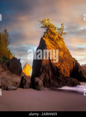Tramonto sulla roccia escrementi al Boardman state Park, Oregon. Foto Stock
