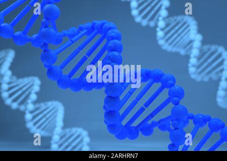 Rappresentazione 3D della struttura del DNA (acido desossiribonucleico), illustrazione 3d. Foto Stock