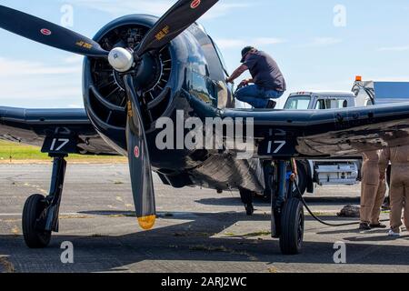 F6F rifornimento Hellcat Foto Stock