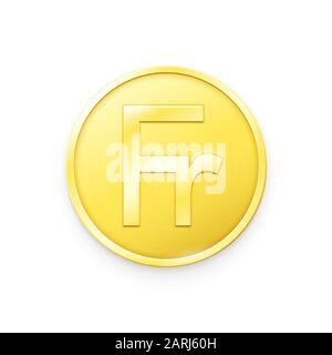 Moneta d'oro con segno franco. Illustrazione vettoriale che mostra il simbolo della moneta della Svizzera sotto forma di moneta d'oro Illustrazione Vettoriale