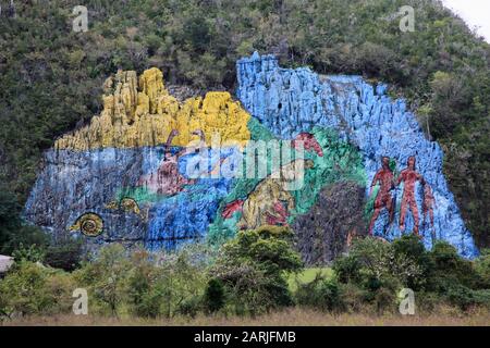 Cuba, Vinales, Mural de la Prehistoria, pittura di roccia, Foto Stock