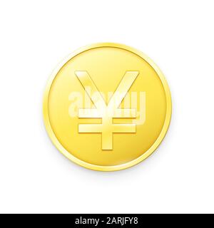 Moneta d'oro con simbolo Yen Sign.Vector che mostra il simbolo della moneta del Giappone sotto forma di moneta d'oro Illustrazione Vettoriale