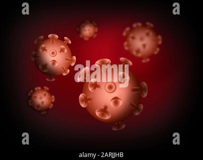 Interpretazione 3D del coronavirus fluttuante in vista microscopica. Concetto di pandemia o infezione da virus per malattie a rischio per la salute pubblica e focolaio di influenza. C Foto Stock