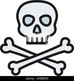 Cranio pirata con croce icona a linea piatta di colore. Illustrazione Vettoriale