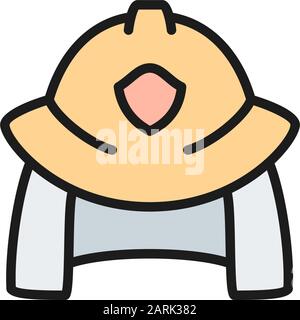 Icona della linea di colore piatta del casco Fireman vettoriale. Illustrazione Vettoriale