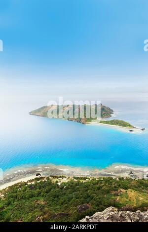 Kuata Island, vista aerea, Yasawa isola gruppo, Figi, a sud delle isole del Pacifico e del Pacifico Foto Stock