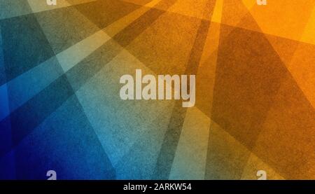 astratto sfondo arancione e blu con strisce nere testurizzate triangoli e linee in moderno disegno di carta da parati Foto Stock