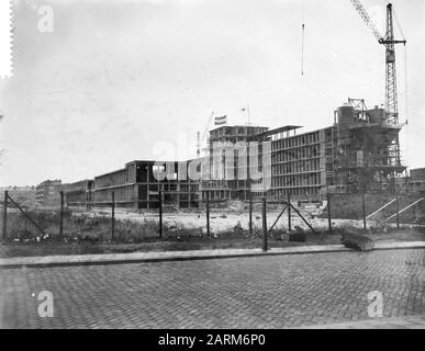 Sollevamento della bandiera al Roode Kruisziekenhuis all'Aia Data: 10 gennaio 1958 luogo: L'Aia, Zuid-Holland Parole Chiave: Bandiere Nome dell'istituzione: Rode Kruis Hospital Foto Stock