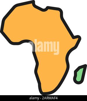Continente africano, icona della linea di colore piatta dell'Africa. Isolato su sfondo bianco Illustrazione Vettoriale