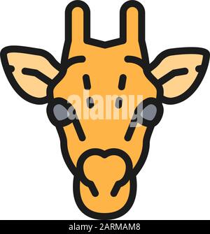 Giraffe, icona della linea di colore piatta della testa del camelopardo. Isolato su sfondo bianco Illustrazione Vettoriale