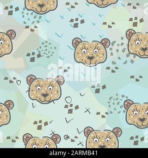 Modello senza cuciture con carino disegnato a mano Orso (testine). Lo stile scandinavo. Illustrazione Vettoriale
