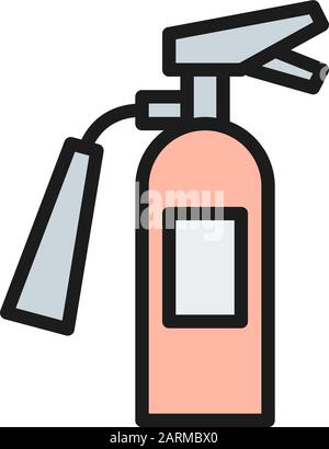 Estintore, attrezzatura antincendio icona della linea di colore piatta. Illustrazione Vettoriale