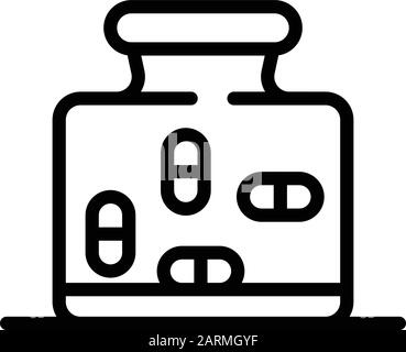 Bottiglia grande con icona pillole, stile di contorno Illustrazione Vettoriale