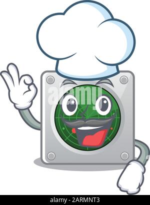 Personaggio cartoon radar con costume da chef e cappello bianco Illustrazione Vettoriale