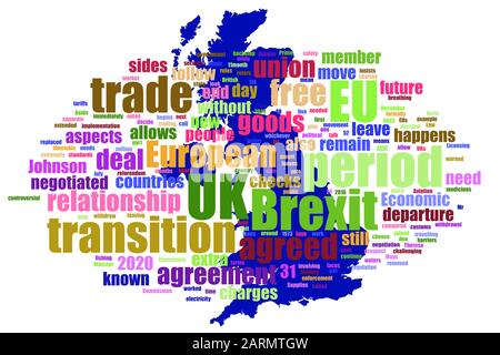 La parola cloud Brexit nel Regno Unito sulla mappa britannica Foto Stock